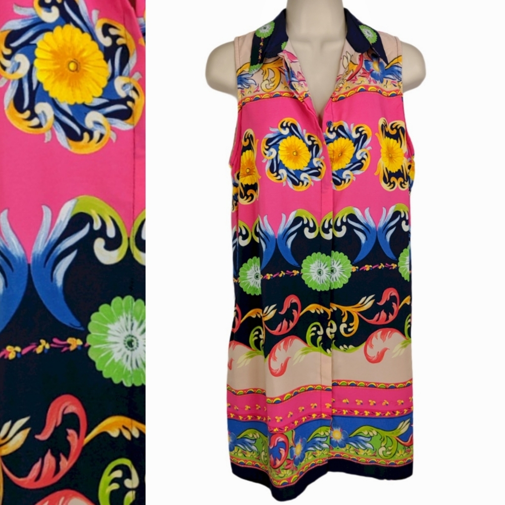 ISLE Turkish Design Printed Shirt Dress Sz S